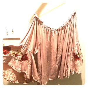 Off the shoulder rose colored bell sleeve top